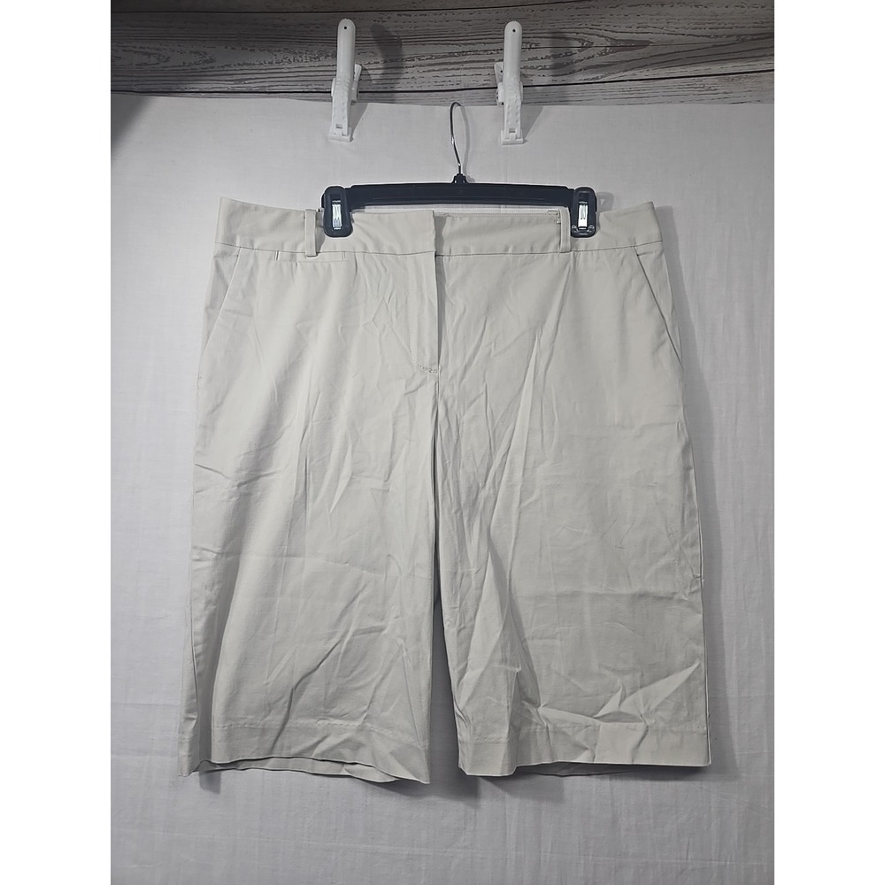 Talbots Chino Shorts Women's Size 14 Khaki Beige 12" Inseam Cotton Stretch